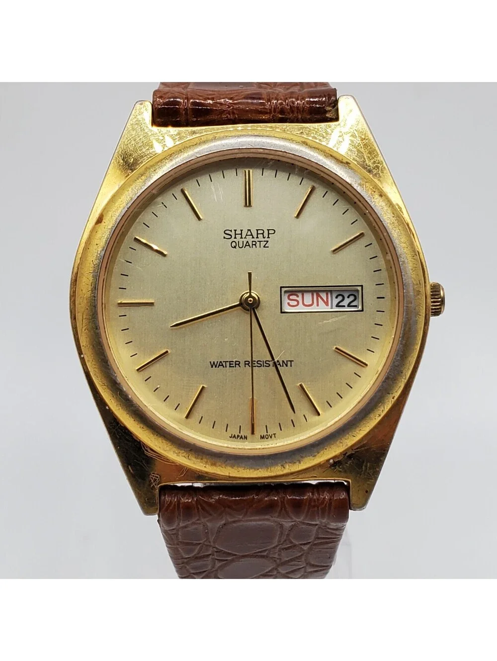Vintage Sharp Quartz Watch 34mm Day/Date Dial Gold Tone New Battery